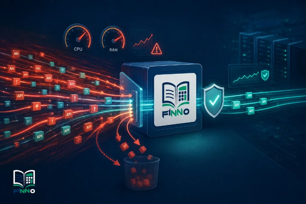 Survival Mode فینو: ترافیک پرفشار API از سمت چپ وارد می‌شود، درخواست‌های کم‌اولویت کنار گذاشته می‌شوند و ترافیک باارزش با اولویت از گیت‌وی عبور می‌کند.
